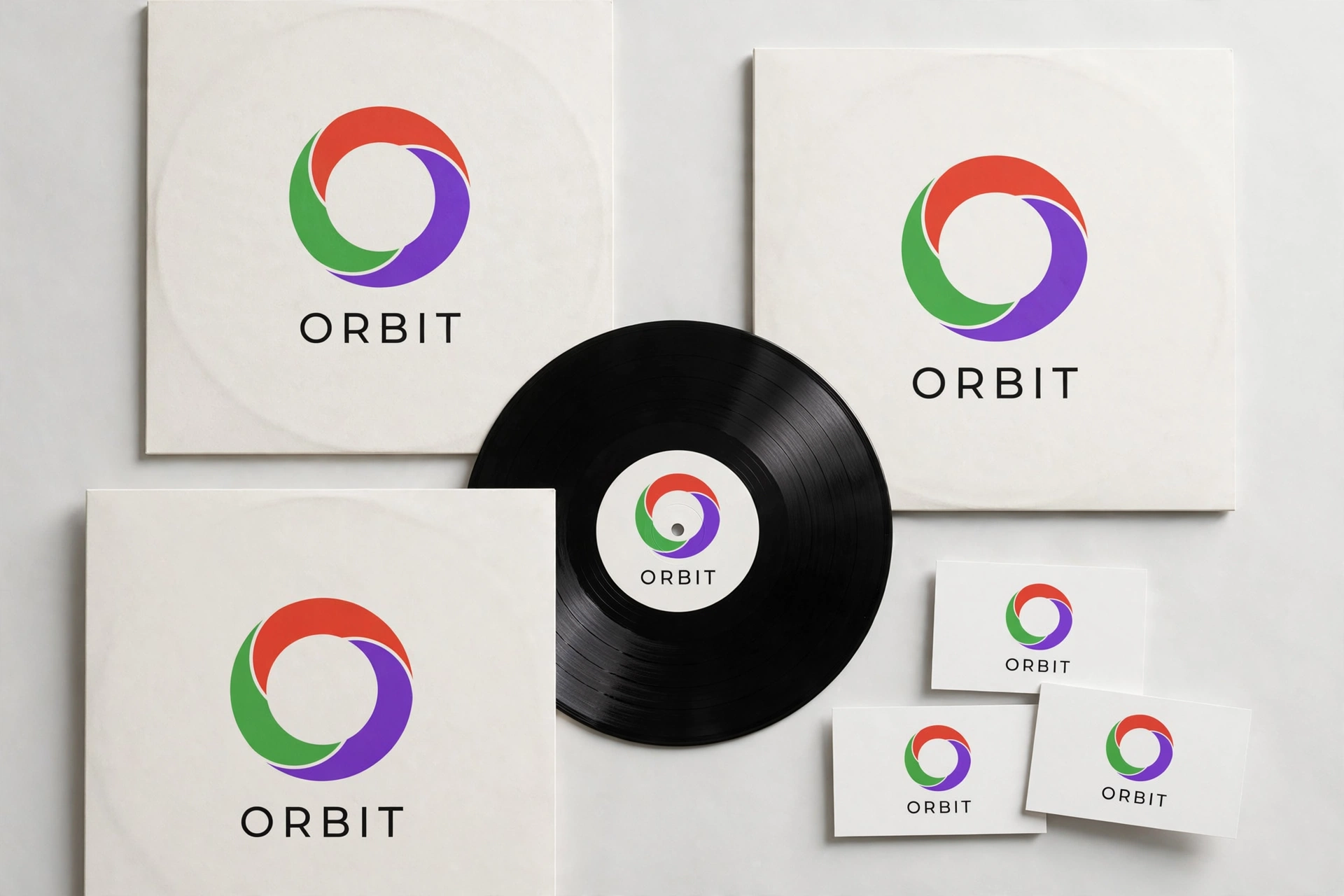 Brand board for ORBIT in ember orange, vivid green and violet