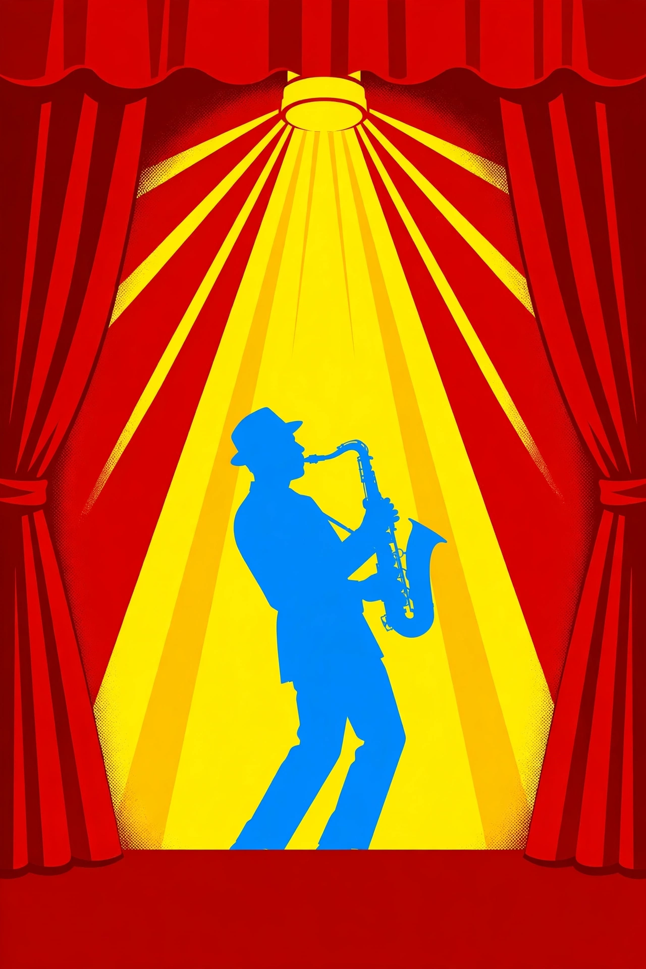 Jazz poster in G minor colors — red, yellow and blue