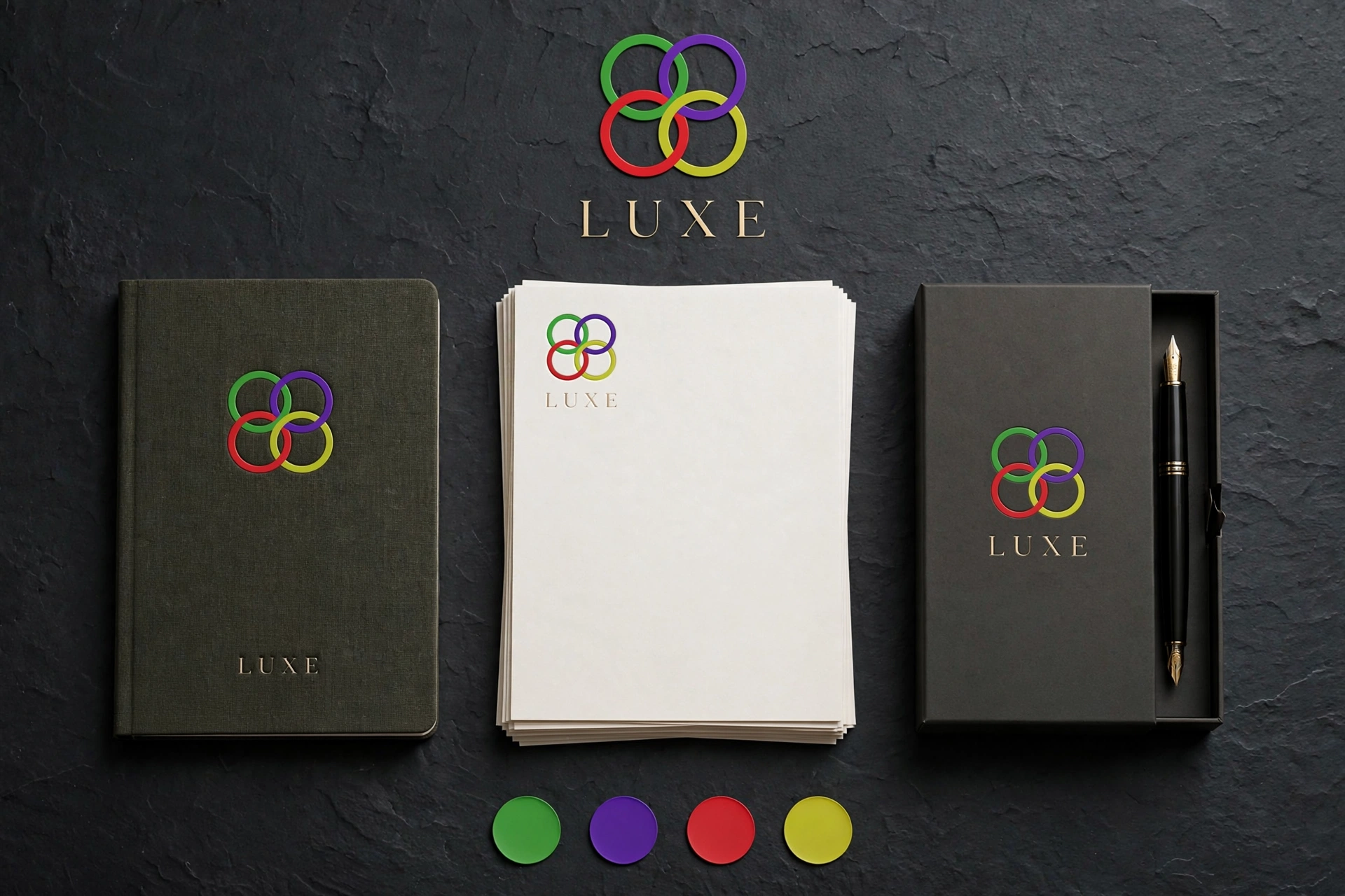 Dark brand board for LUXE in the four Cmaj7 tones